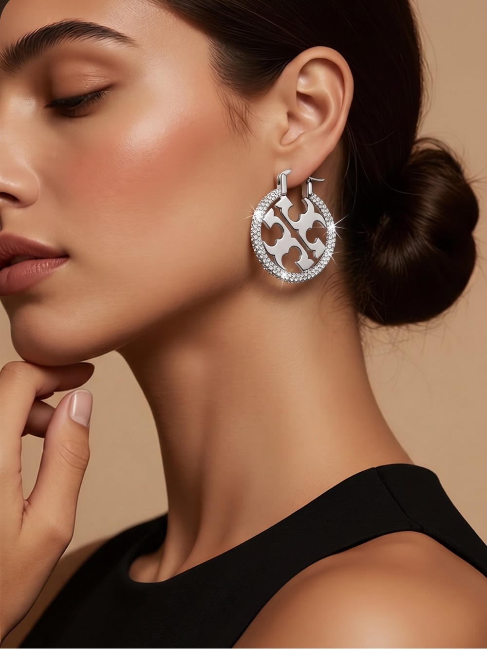 ❌SALE ❌PRICE❌DROP ❌Tori Burch Miller Pave Hoop /Silver Plated Earrings(C…